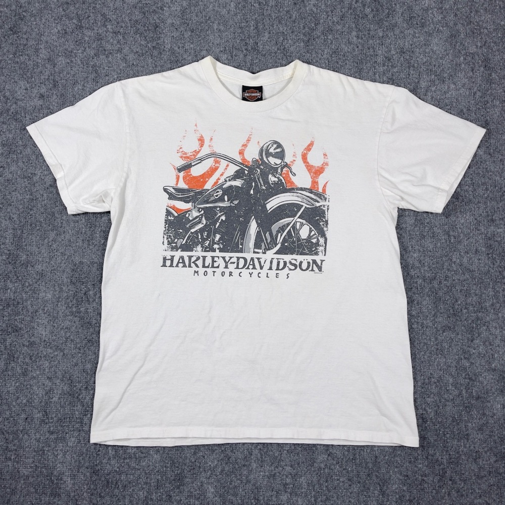 Harley-Davidson Graphic T-Shirt Mens Large White Barnett El Paso Texas Flame L - Picture 1 of 8